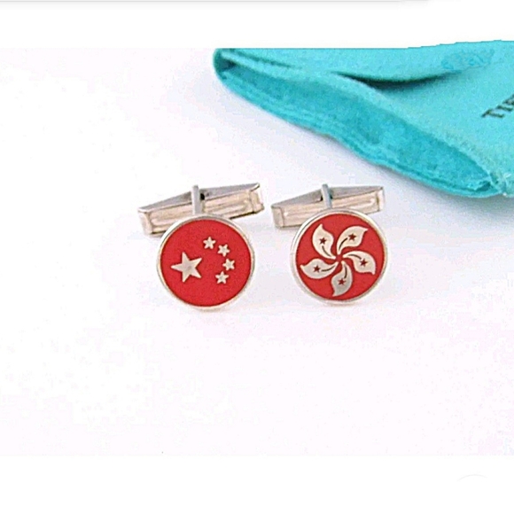 Tiffany & Co RARE vintage Silver Red Enamel cufflinks - Picture 3 of 3